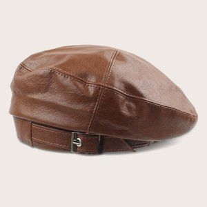 Leather Beret with Metal Buckle